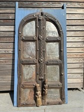 Antique Indian Hand carved Teak Wooden Shutters With Figurative Handles