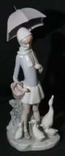 Vintage Lladro Figure Figurine - Girl with Parasol and Geese Ducks - 10 1/4"
