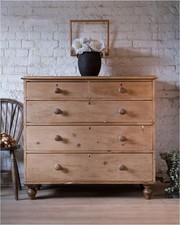 Victorian Stripped Pine Chest Of 5 Drawers On Tall Turned Legs (917)