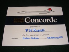 VINTAGE CONCORDE SUPERSONIC CERTIFICATE LONDON to BAHRAIN 1976