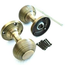 Antique Solid Brass Door Knobs Victorian Queen Anne Reeded Beehive Pull Handles