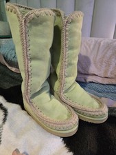 Mou Sheepskin Shearling Boots Winter Pear pale green long length suede wool EU37