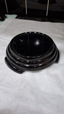 Old Vintage Retro Black Glass Round Base Plinth Stand For Vase Bowl Deco