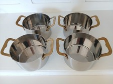 4 X Stainless Steel &  Brass Handled mini presentation casserole pans 