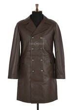 German Major General Brown Men's Designer Military WW2 Real Cowhide Leather Coat