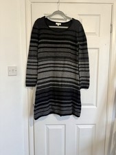 Monsoon Black/Grey Striped Angora Blend Knit Jumper Dress Size XL UK 20/22