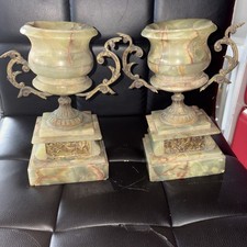 Anique Pair Of  Green Onyx GARNITURE,   Urns Mantle Ornament