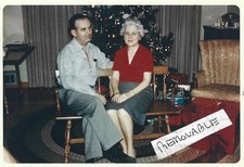 Vintage Old Family Photograph Man Lady Presents Lights Christmas Tree 1965