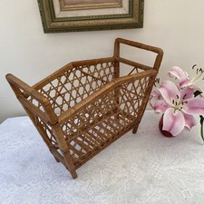 Vintage Woven  Wicker Magazine Rack Newspaper Retro Boho LP Storage.