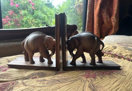 Elephant book ends rustic - book,