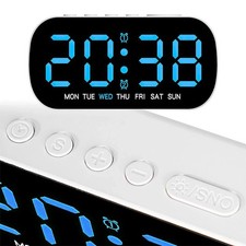 LED Electric Digital Alarm Clock Mains Power Mirror Display Bedroom Bedside UK