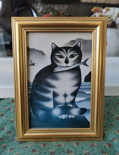 Vintage tabby cat - cat, fish