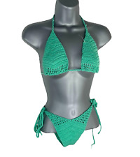 Bikini Women’s UK Size 8 Turquoise Knitted Sunbathing Tie Sides Swim