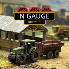 PAINTED- N Scale Gauge 1:148 Farm Tractor & Grain Trailer ( Combine 1:160)
