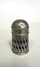 Antique Silver Plated Pepper Pot With Blue Glass Insert