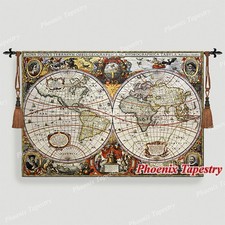 Large Antique Map Medieval Tapestry Wall Hanging, Cotton 100%, 55"x38"