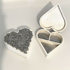 Ornament White Heart Jewellery Box Wooden Heart Memory Storage Case