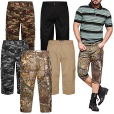 Mens 3/4 Shorts Elasticated Waist Long Length Cargo Combat Three Quarter Pants