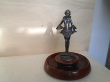 art deco lady car mascot match striker statue with wooden bowl stand  ODD CURIO