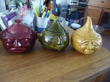 three rare ceramic onions, beetroot and pickles jars