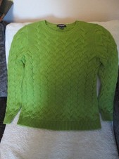 Lands End Women's Lime Green Cotton Drifter Cable Knit Crew Neck Jumper Med VGC