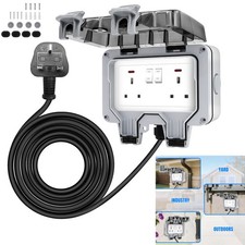 OUTDOOR GARDEN 2 GANG RCD DOUBLE 13 AMP SWITCHED SOCKET 3m/10M ORANGE CABLE IP66