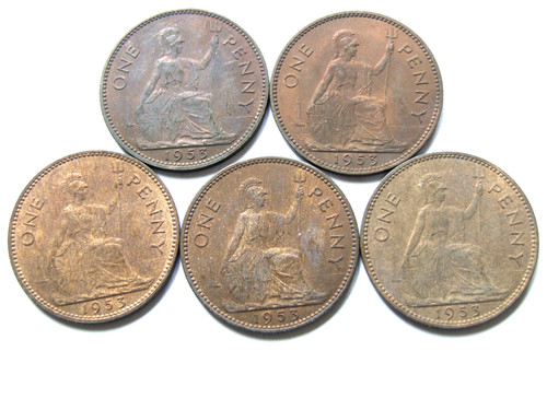 Five 1953 rare british penny - 1953,