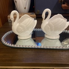 Pair Vtg Fine Bone China Swans