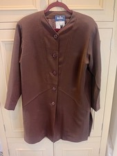 Jean Muir Studio Brown 100% Wool Crepe Long Jacket (Vintage) Size UK 10 USA 8
