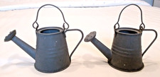 2 Miniature Vintage Watering Plant Pots Grey Metal Hanging Cute Mini Planters