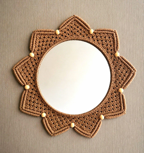 Boho round wall mirror - wall, floral