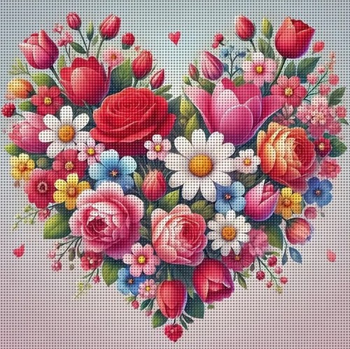 Floral heart cross stitch - heart,