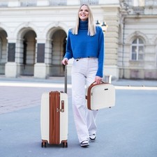 GAINOOM 2-Piece White Luggage Set 20” Carry-on Suitcase & 14” Cosmetic Case