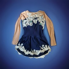 baton twirling costume Ice Skating Navy Blue Cream Age 12 Small Adult Size 6/8