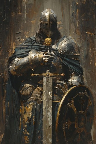 Medieval knight with - with, &