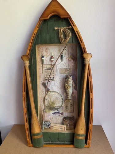 Wooden fishing row boat wall - fishing,