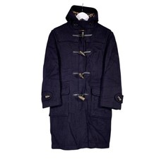 Vintage Aquascutum Wool Duffel Coat Size UK10 Womens Blue House Check Lining