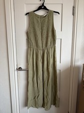 Primark Sage Green Maxi Dress - Shirred Body, Sleeveless, Size 16