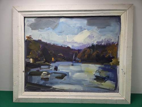 Large framed boats lake oil - lake,