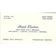 Hand Electric New 220 Volts Service San Marcus Paramount Business Card SF3-B5