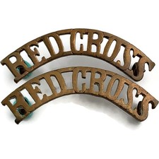 WW1 / WW2 British Red Cross Society Shoulder Title Badge PAIR - Original