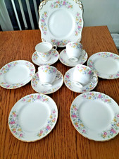 Vintage Tea Set Tuscan Fine Bone China England Rose Trellis 13 Piece Set