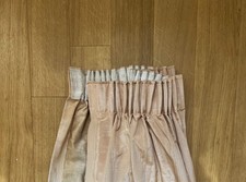 2 PAIRS VINTAGE HANDMADE ROSY CREAM MOIRE FABRIC LINED CURTAINS - FLAWED