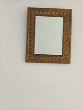 Vintage Art Deco Small Wall Mirror With Decorative Brass Shell Frame c1930