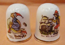 Vintage Lot of 2 Fine Bone China Mary Jane Porcelain Thimbles, NURSERY RHYMES