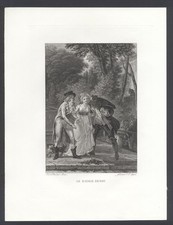 THE RENDERED KISS, by FRAGONARD, 1795 engraving + PASSEPARTOUT