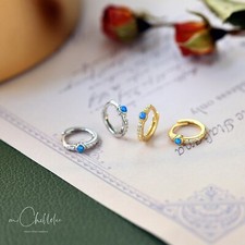 Blue Opal Bead Huggie Hoop