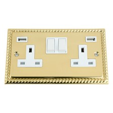 USB SOCKET 2 GANG - GEORGIAN POLISHED BRASS
