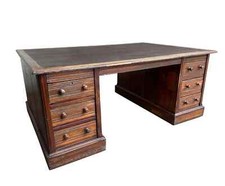 Antique Reclaimed Pine Partners Office Desk with Drawers - Wooden Original Desk