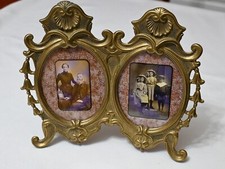 Vintage Brass Easel 2 Picture  Frame with Glass Covers and shell design
